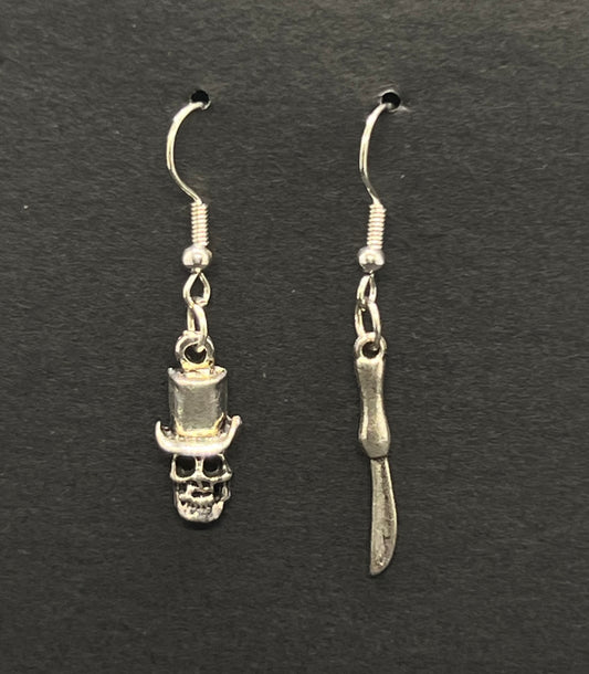 Skull and knife earrings